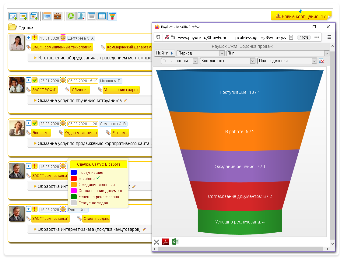 Представление общей воронки продаж для разнотипных сделок на графическом дашборде в PayDox CRM